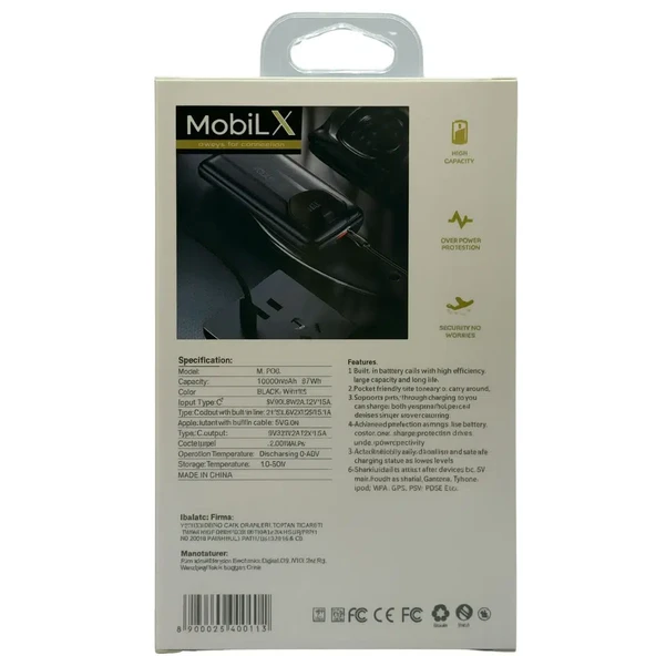 Mobilx 10000 mAh 22.5W Hızlı Şarj Powerbank (Siyah/Beyaz) - 3