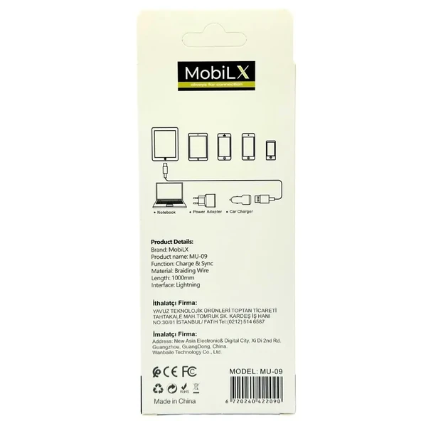 MobiLX MU-09 3.4A Örgülü Işıklı USB to Lightning Hızlı Şarj ve Data Kablosu (1m) - 3