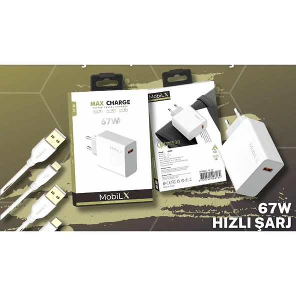 MobilX 67 Watt Turbo Max Hızlı Şarj Aleti + Type C Usb kablo - 2