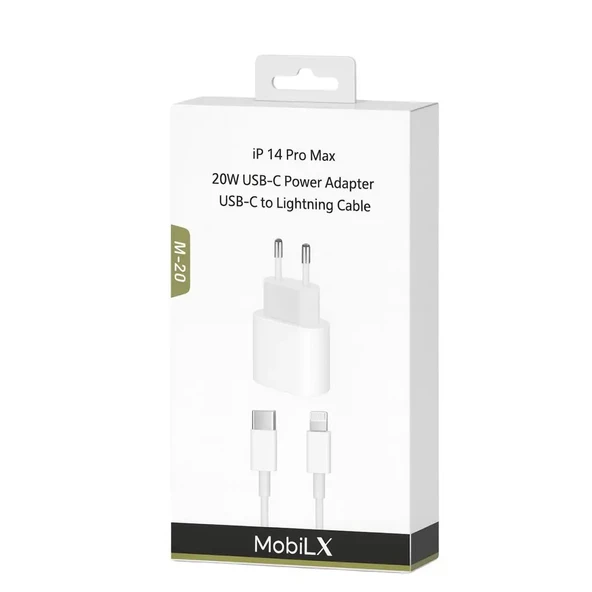 MobiLX M-20 20W iPhone 8–14 Pro Max Uyumlu Hızlı Şarj Adaptörü + USB-C to Lightning Kablo - 2