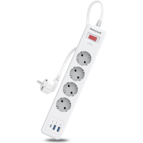 Honeywell 4'lü Akım Korumalı Priz 1x Type-C + 2xUSB-A HC000042 20W PD ürün görseli 1