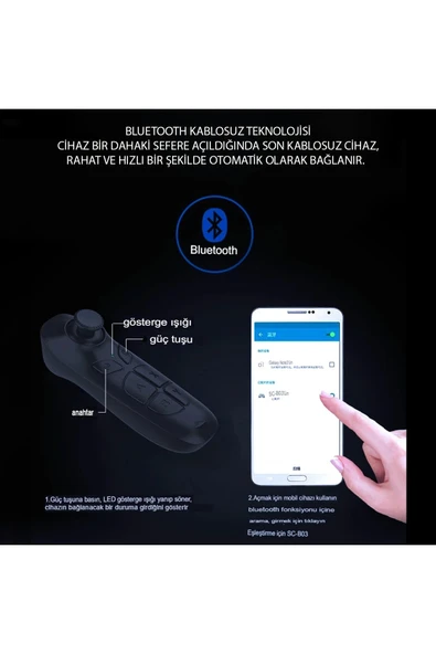 TNR Shinecon SC-B03 Sanal Gerçeklik Gözlüğü Kumandası - Siyah - 7
