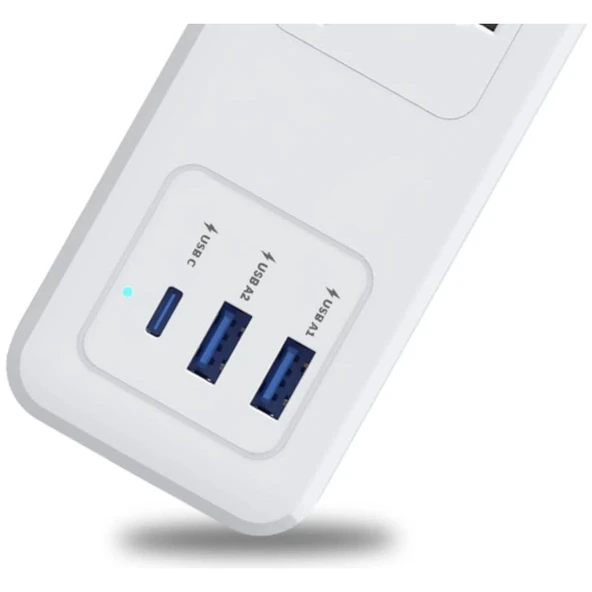 Honeywell 4'lü Akım Korumalı Priz 1x Type-C + 2xUSB-A HC000042 20W PD - Resim 2