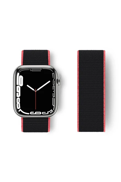 TNR Apple Watch 38mm Hasırlı Cırtcırtlı Kordon - Pembe-Siyah