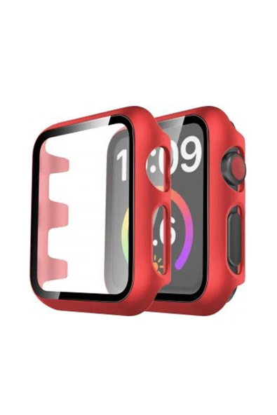 TNR Apple Watch 40mm Camlı Kasa Ekran Koruyucu - Kırmızı