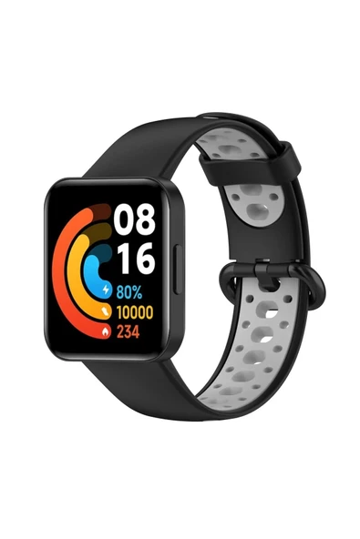 TNR Xiaomi Redmi Watch 2 Spor Delikli Kordon - Siyah-Gri
