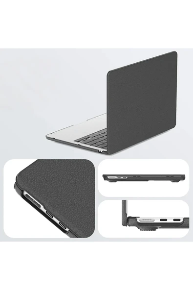 TNR Macbook Air 15 2024 Macbook Deri Kapak - Siyah - 3