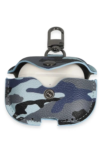 TNR Airpods Pro 2 (2.nesil) Çanta Kamuflaj Deri Kılıf - Mavi - 3