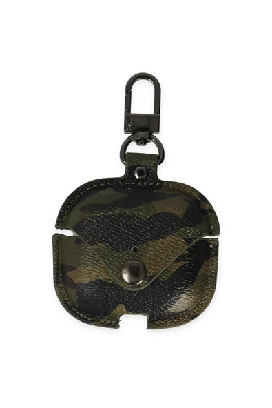 TNR Airpods Pro 2 (2.nesil) Çanta Kamuflaj Deri Kılıf - Haki Yeşil