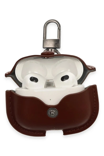 TNR Airpods 3 (3.nesil) Çanta Deri Kılıf - Kahverengi - 3