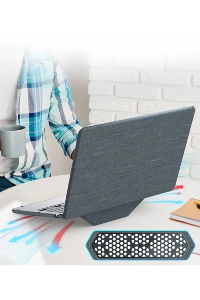 TNR Macbook Air 13.6 Macbook Kumaş Kapak - Gri - 3