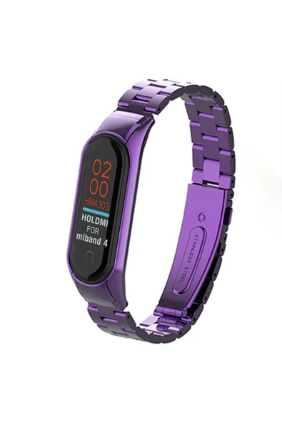 TNR Xiaomi Mi Band 4 Metal Baklalı Kordon - Mor