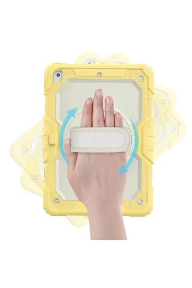 TNR iPad 10.2 (7.nesil) Kılıf Strap New Tablet Kapak - Sarı - 3