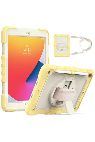 TNR iPad 10.2 (7.nesil) Kılıf Strap New Tablet Kapak - Sarı
