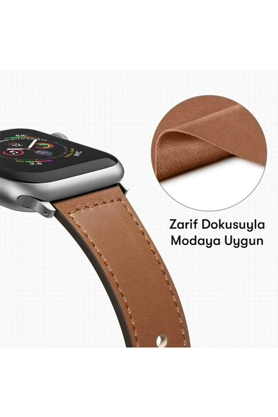 TNR Apple Watch 38mm KR415 Luaz Deri Kordon - Turuncu - 3