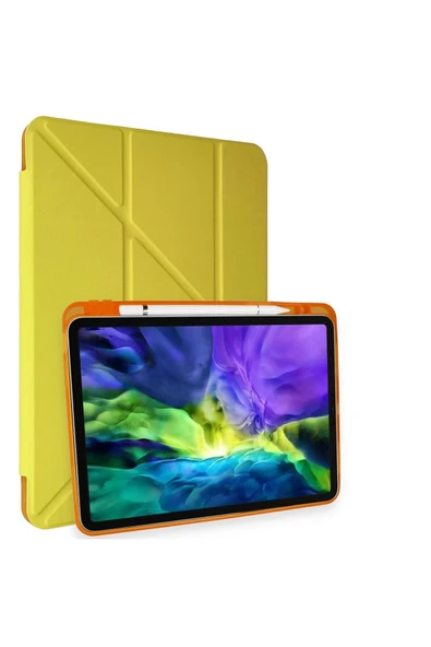 TNR iPad Pro 11 (2018) Kılıf Kalemlikli Mars Tablet Kılıfı - Açık Sarı - 1