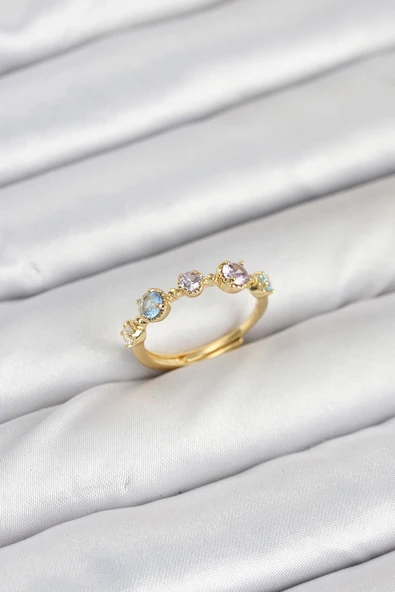Pirinç Gold Renk Renkli Zirkon Taşlı Kadın Yüzük - EBJ250927W37953 ürün görseli
