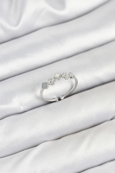 Pirinç Gümüş Renk Minimal Yonca Detaylı Kadın Yüzük - EBJ250927W37930 ürün görseli