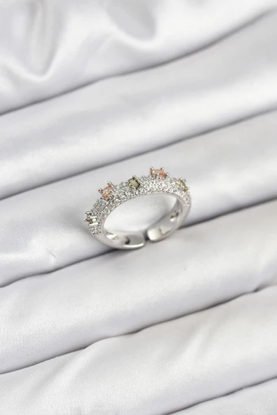 Pirinç Gümüş Renk Zirkon Taşlı Vintage Kadın Yüzük - EBJ250927W37920 ürün görseli