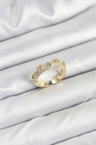 Pirinç Gold Renk Zirkon Taşlı Vintage Kadın Yüzük - EBJ250927W37919 ürün görseli