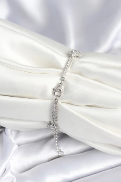 Pirinç Gümüş Renk Yıldız Model Kadın Bileklik - EBJ250927W38031 - Resim 2