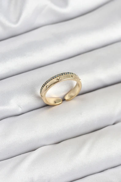 Pirinç Gold Renk Sıralı Zirkon Taşlı Kutup Yıldızı Model Kadın Yüzük - EBJ250927W37923 ürün görseli