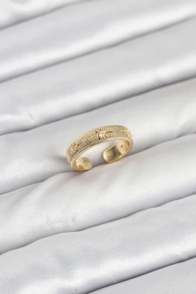 Pirinç Gold Renk Zirkon Taşlı Kutup Yıldızı Model Kadın Yüzük - EBJ250927W37985 ürün görseli