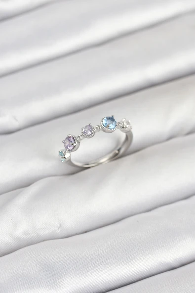 Pirinç Gümüş Renk Renkli Zirkon Taşlı Kadın Yüzük - EBJ250927W37954 ürün görseli