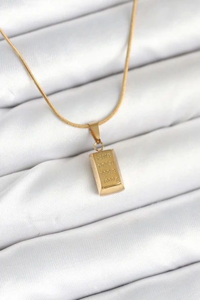 Gold Renk Mini Külçe Altın Model Kolye - EBJ250927W38049 ürün görseli