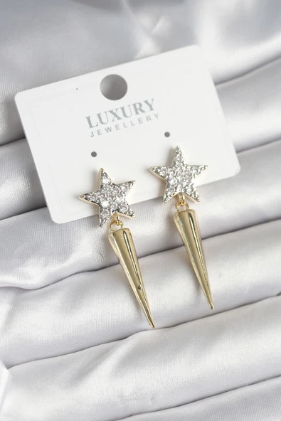 Pirinç Gold Renk Zirkon Taşlı Yıldız Model Çivi Kadın Küpe - EBJ250927W37990 ürün görseli