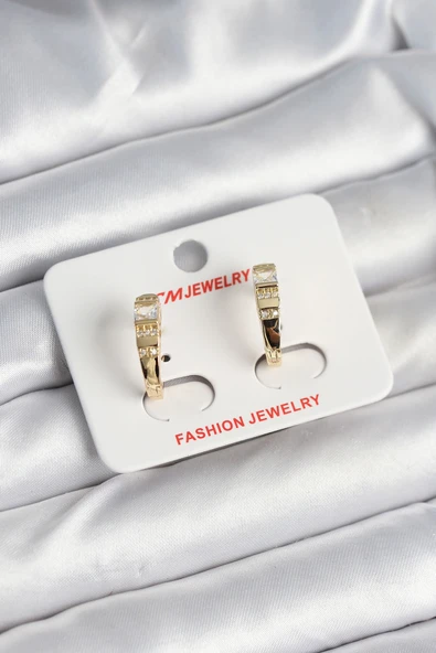 Pirinç Gold Renk Zirkon Taşlı Vintage Kadın Küpe - EBJ250927W37994 ürün görseli