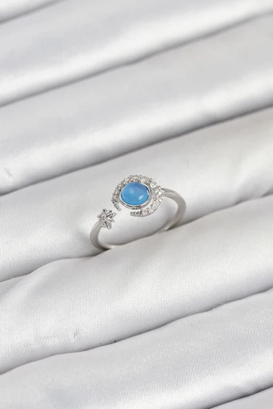 Pirinç Gümüş Renk Zirkon Taşlı Ay Yıldız Kadın Yüzük - EBJ250927W37948 ürün görseli