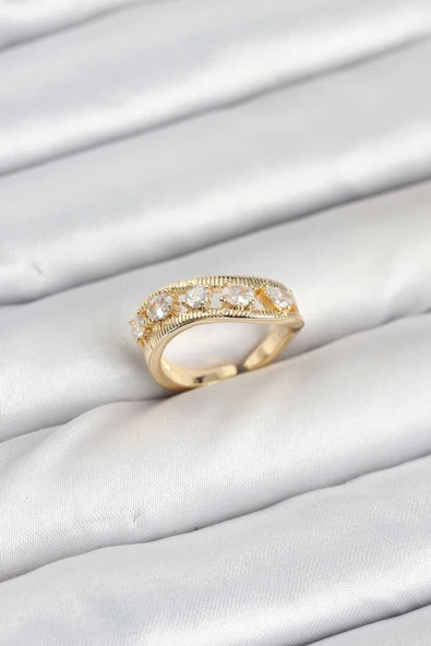 Pirinç Gold Renk Zirkon Taşlı Kadın Yüzük - EBJ250927W37959 ürün görseli