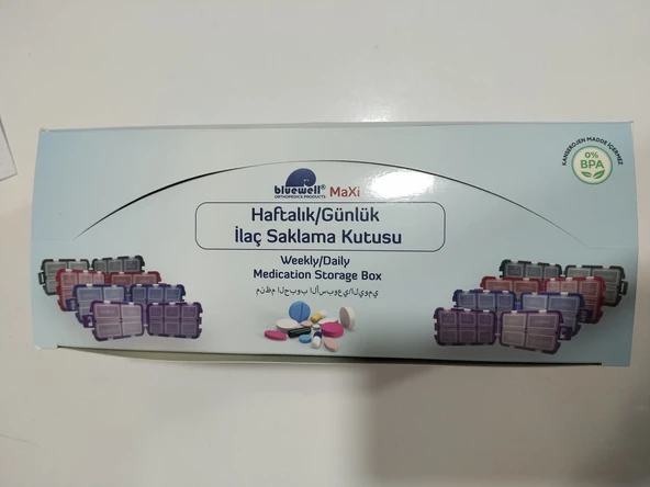 Bluewell Maxi Renkli Haftalık Günlük İlaç Saklama Kutusu 12'li - 1