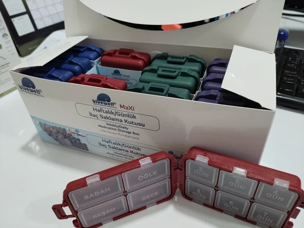 Bluewell Maxi Renkli Haftalık Günlük İlaç Saklama Kutusu 12'li - 3