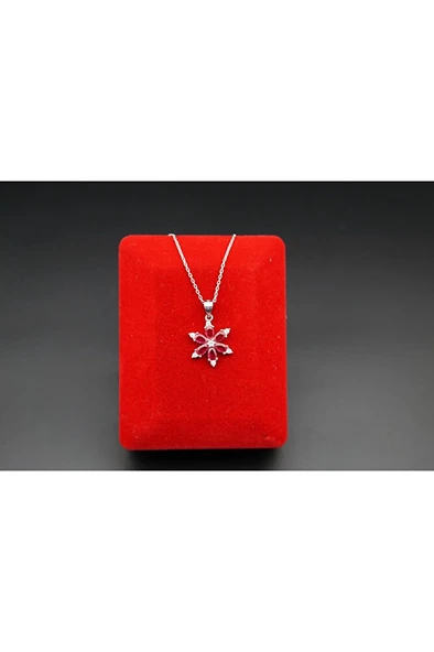 925 ayar gümüş pembe lotus kadın kolye sk00054 ürün görseli 1