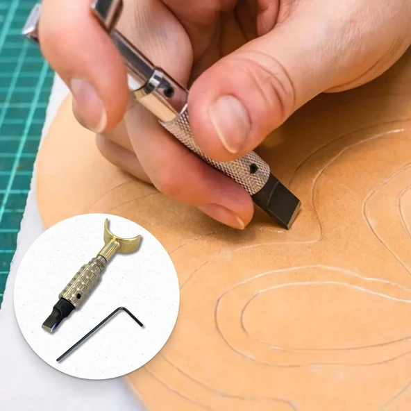 Deri Desen Parmak Bıçağı, Pirinç Saplı, Kaliteli Çelik Uçlu El Aleti - 2