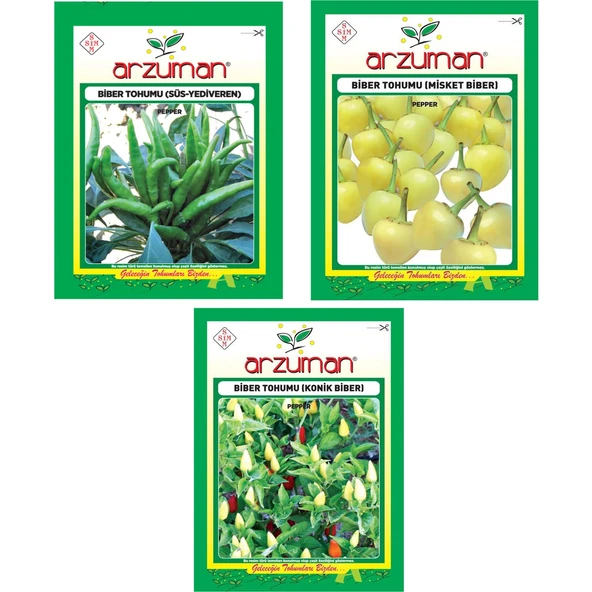 YUKARIBAKAN YEDİVEREN BİBER - KONİK BİBER - MİSKET BİBER 3'LÜ TOHUM SETİ ürün görseli 1