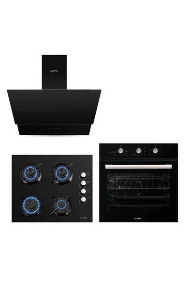 KUMTEL Kristal Plus Siyah Cam Ankastre Set - 1