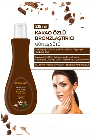 Bebak Kakao Özlü Bronzlaştırıcı Süt – Etkili ve Doğal Bronzluk Sağlayan Vücut Losyonu, 215 ml ürün görseli 1
