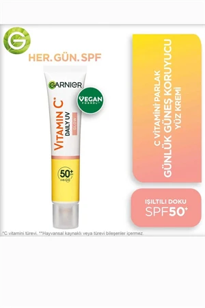 Garnier C Vitamini Parlak Güneş Koruyucu Yüz Kremi SPF50+ – Işıltılı Günlük Fluid Doku, 40 ml ürün görseli 1