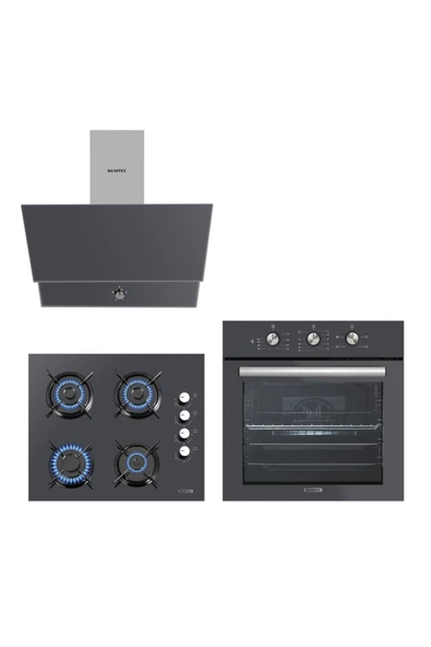 KUMTEL Kristal Antrasit Gri  Cam Ankastre Set - 1