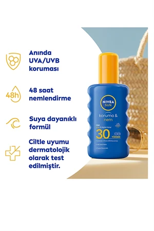 Nivea Sun SPF30 Güneş Koruyucu & Nemlendirici Vücut Spreyi – UVA & UVB Yüksek Koruma, 200 ml - Resim 3