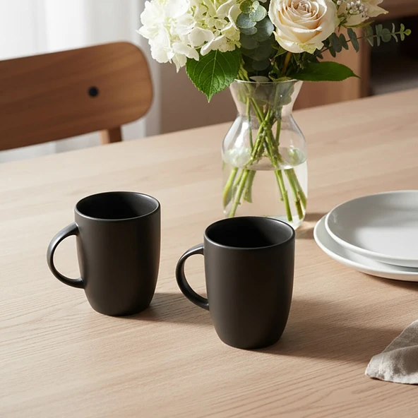 GÜRAL PORSELEN Elit Black Matt 2 Parça Mug Bardak 250 CC ürün görseli 1