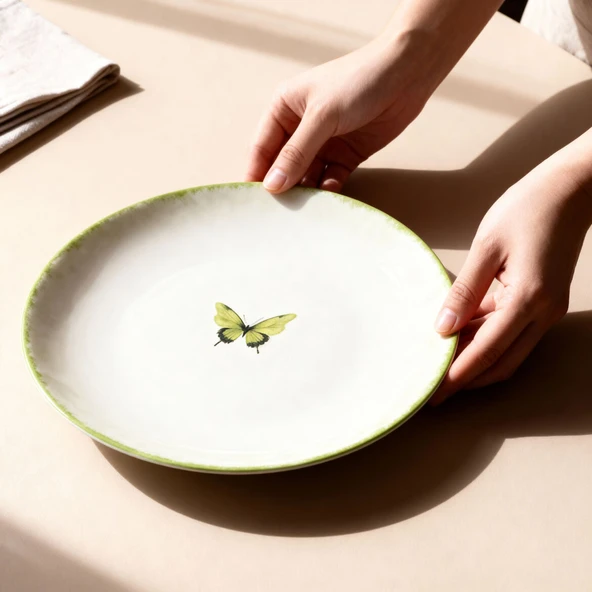 GÜRAL PORSELEN Flora Green 12 Parça 4 Kişilik Kahvaltı Takımı 4883 - 2