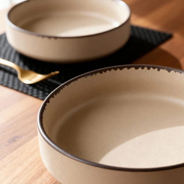 GÜRAL PORSELEN Ese Valeron  2 Adet 18 cm Salata Kasesi Mat Bej 26B - 4