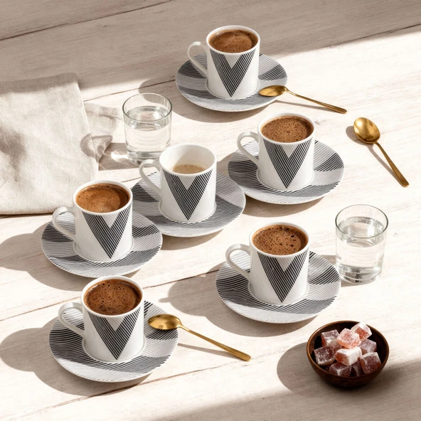 GÜRAL PORSELEN Camelia 12 Parça 6 Kişilik Kahve Fincan Takımı 6245 - 3