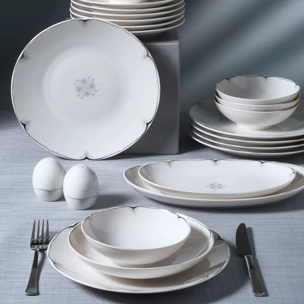 GÜRAL PORSELEN Camelia  54 Parça 12 Kişilik Yemek Takımı 67101 - Resim 4