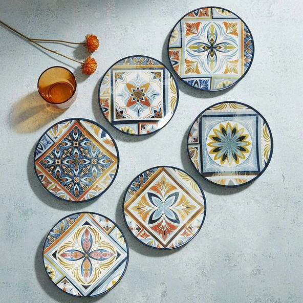 GÜRAL PORSELEN Camelia Harmony Blue 6 Parça 20 cm Pasta Takımı  4270 ürün görseli 1