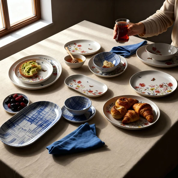 GÜRAL PORSELEN Bilbao Life 27 parça 6 Kişilik Kahvaltı Takımı 4256 - 1